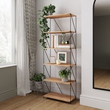 TAD | Leyo 6 Tier Oak Color Bookcase Shelving Wide Display Unit
