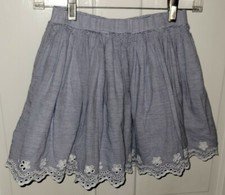 CAT  JACK chambray Blue Striped Eyelet Full Pullon Skirt. Girls 10 12 L
