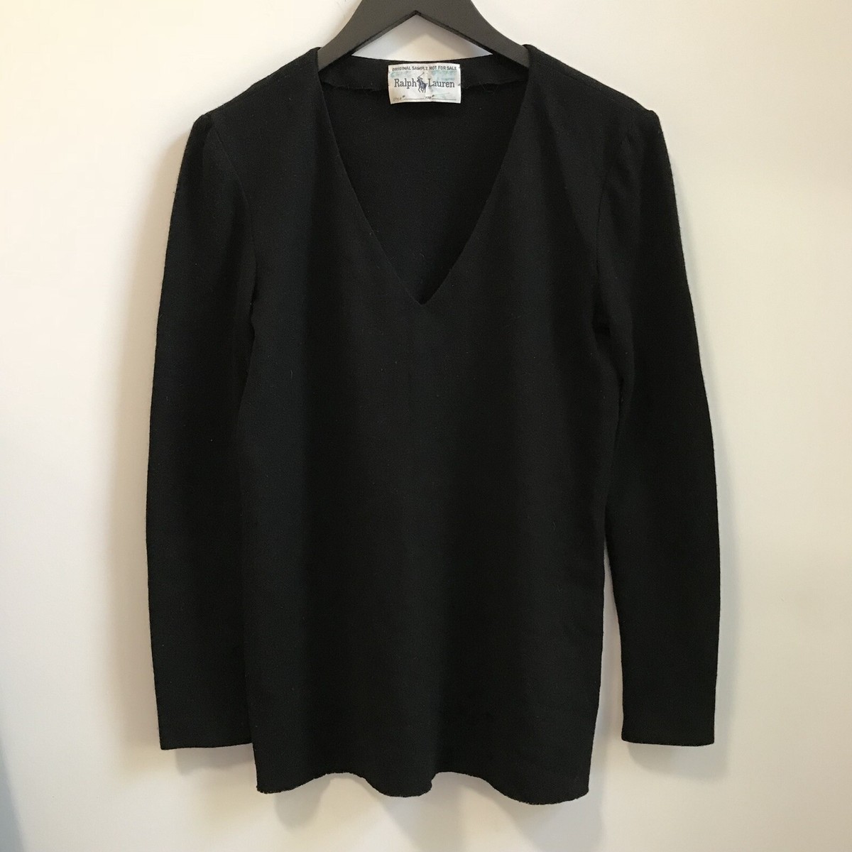 Vintage Ralph Lauren Womens Sample Black Cashmere V Neck Sweater