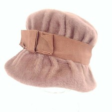 Vintage Cloche Hat Womens Brown Velour With Ribbon USA Union Made 1950s
