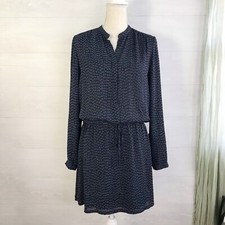 Hilary Radley - Navy blue herringbone chiffon blouson shirt dress, M