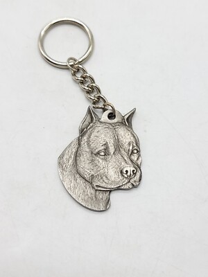 1983 I Love My American Staffordshire Rawcliffe Pewter Keychain Key Ring P Davis