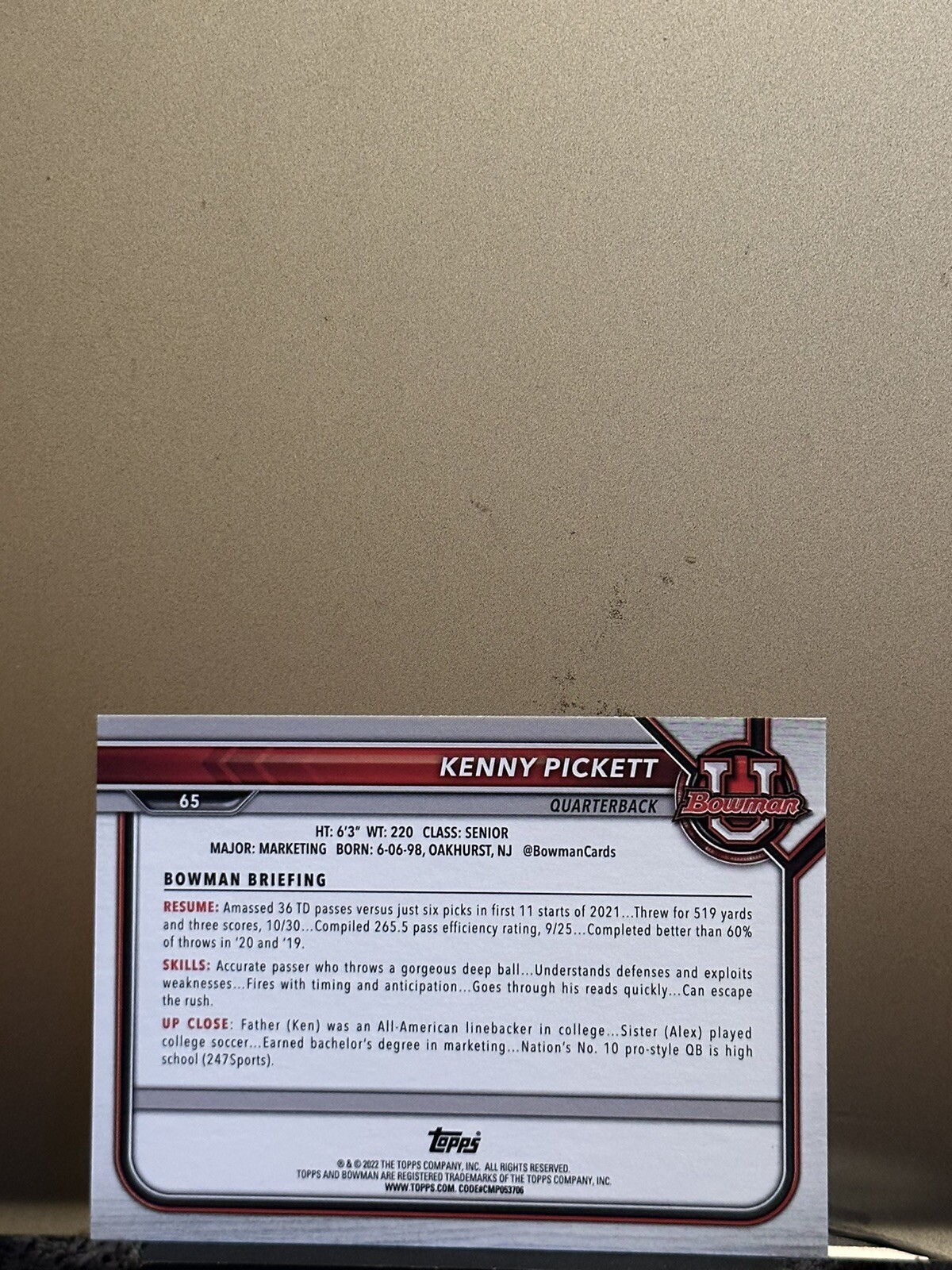 202122 Bowman University Chrome Kenny Pickett Rookie Card RC 65 eBay
