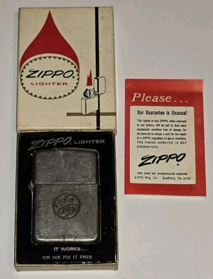 Vtg Zippo Lighter GE General Electric Pre-1955 Patent 2517191 w Box & Paper READ