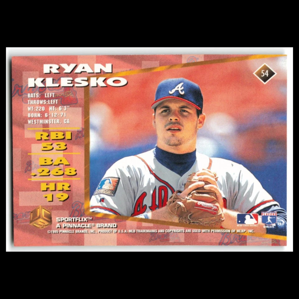 Ryan Klesko #54 1995 Sportflix UC3 Atlanta Braves Baseball Card MLB NM - Image 2 of 3