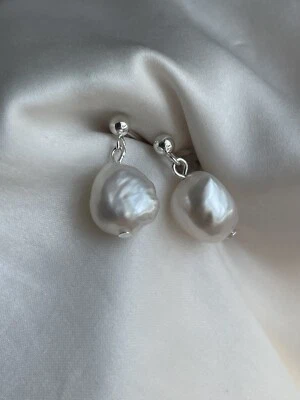 Baroque Pearl Solid 925 Sterling Silver Drop Stud Earrings - Image 1 of 4