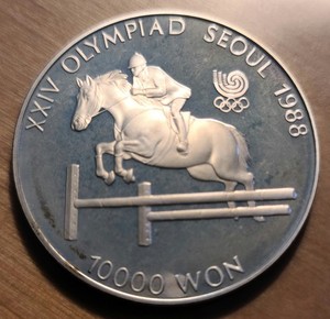 1988 XXIV Olympiad Seoul South Korea Commemorative Coin, 10000 Won Silver