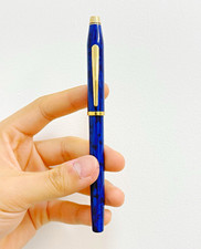 Cross Blue Marble Effect Fountain Pen 18K Gold Medium Nib Gold Trim