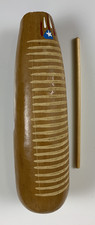 Salsa Guiro With Playing Stick. Painted  Natural Color With Puerto Rico Flag.