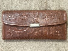 VTG Equestrian Embossed Horse Western Wallet Pics Leather Compartments Address