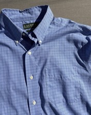 Lauren Ralph Lauren Dress Shirt Blue Plaid Non Iron Button Down Mens 16.5 34/35