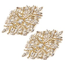 Crystal Rhinestone Applique, Water Droplet Shape Handmade Sewing Hot Fix, Gold