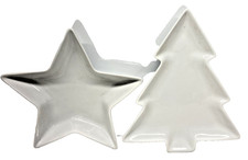 Star & Tree Shaped Serving Bowls / Plates Set of 2 White Ceramic Serving Dishes