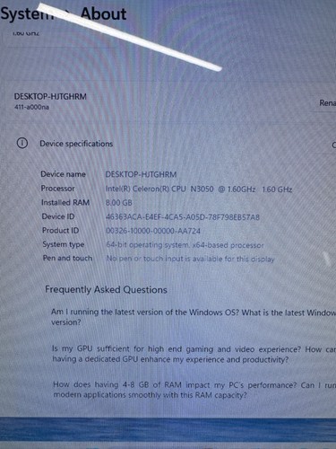 HP Slimline 411-a000na Desktop PC Computer 500GB 1.60GHz, 8GB, WINDOWS 11 - Afbeelding 9 van 9