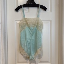 VTG KAYSER 100% Nylon Aqua Lace SEXY Strappy Teddy MADE IN USA Sz 34