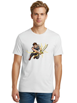 Warrior-With-Sword Mens Graphic Tee, 100% Cotton, Casual Summer Wear