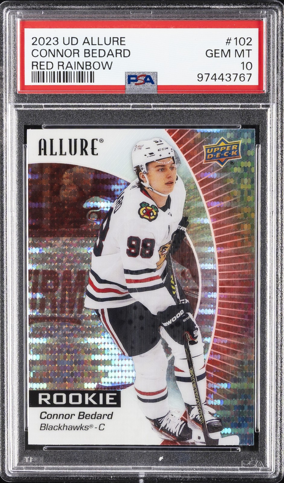 2023 UD ALLURE RED RAINBOW #102 CONNOR BEDARD PSA 10
