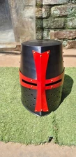 Medieval Crusader Great Helm – Black Templar Helmet with Red Cross Knight Armor