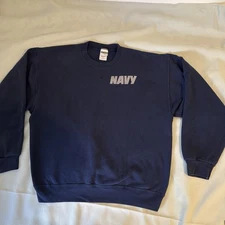 Vintage US Navy Sweater Men's Sz L Blue Military Issued Sweatshirt Active Flaws