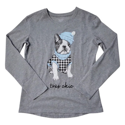 French Bull Dog Tres Chic Members Mark Long Sleeve Graphic Tee New Girls S(6-6X)