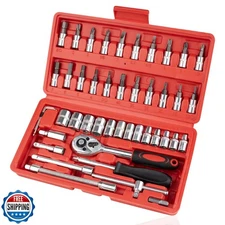 Beaiguna 46PCS Small Drive Socket Ratchet Wrench Screwdriver Set, 1/4 Inch Me
