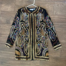 Vintage Laurence Kazar Women  s M Sequin Paisely Jacket