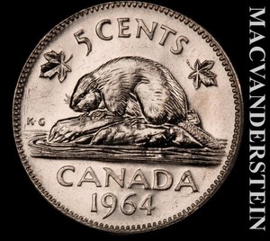 Canada: 1964 Five Cents- Proof Like- Choice Gem Brilliant Unc- No Reserve #L7198