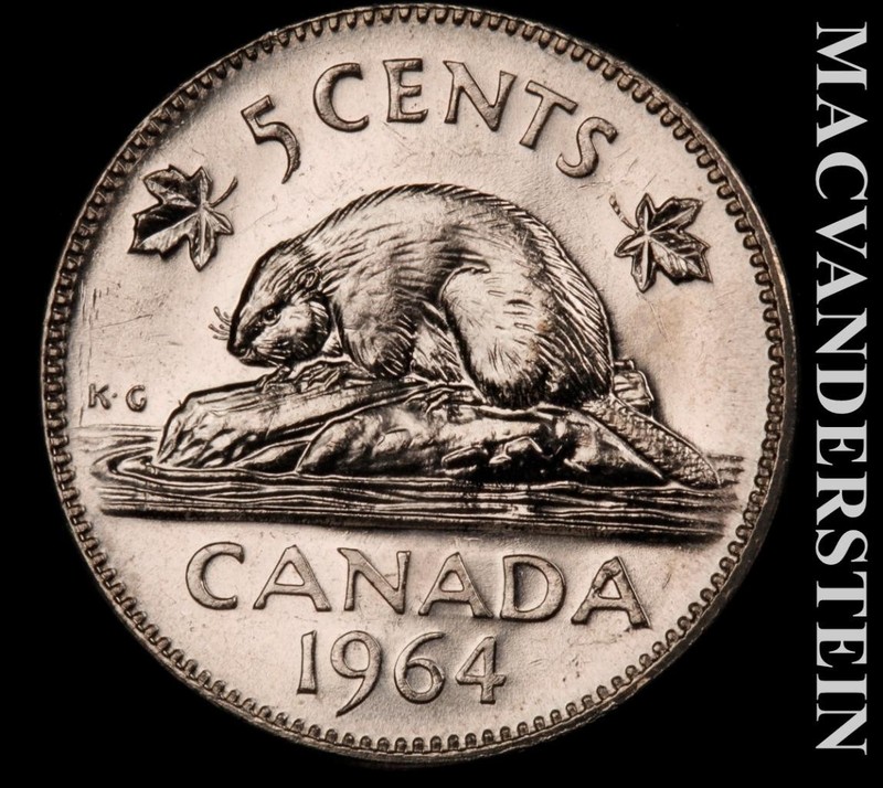 Canada: 1964 Five Cents- Proof Like- Choice Gem Brilliant Unc- No Reserve #L7198