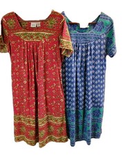 Vermont Country Store Woven Cotton Nightgowns Babydoll Bohemian House Gown L 2 