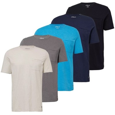 s.Oliver Herren T-Shirt mit Brusttasche M L XL XXL 3XL schwarz navy beige türkis