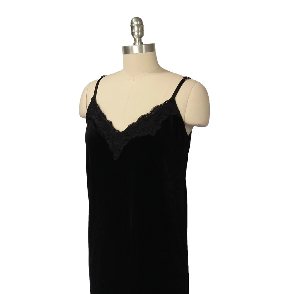 Vestido midi vintage años 90 Y2K terciopelo negro sin cordones talla M encaje caprichoso grunge Foto 4 de 4