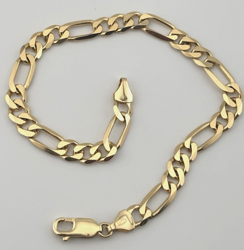 9ct Yellow Gold Solid Gents 6.5mm Figaro Bracelet 8.5 Inch Hallmarked