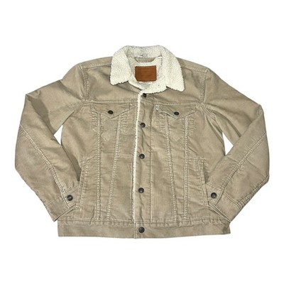 Levi s Premium Cord Sherpa Jacke Herren M Medium beige gefüttert Druckknopf *kleiner Fehler