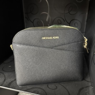 Michael Kors Jet Set Travel Medium X Dome Crossbody Signature MK Bag Black Gold