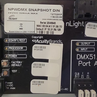 Acuity Controls NPWDMX SNAPSHOT ENCSML DMX Controller DMX512 Connectivity