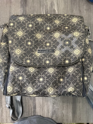 Petunia Pickle Bottom Floral Baby Diaper Bag Gray Black Yellow Detachable Strap