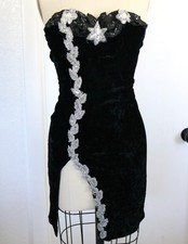 VTG 80s 90s Dress Gown 3XS Black Beaded Sequins Prom Formal Velvet Bodycon Mini