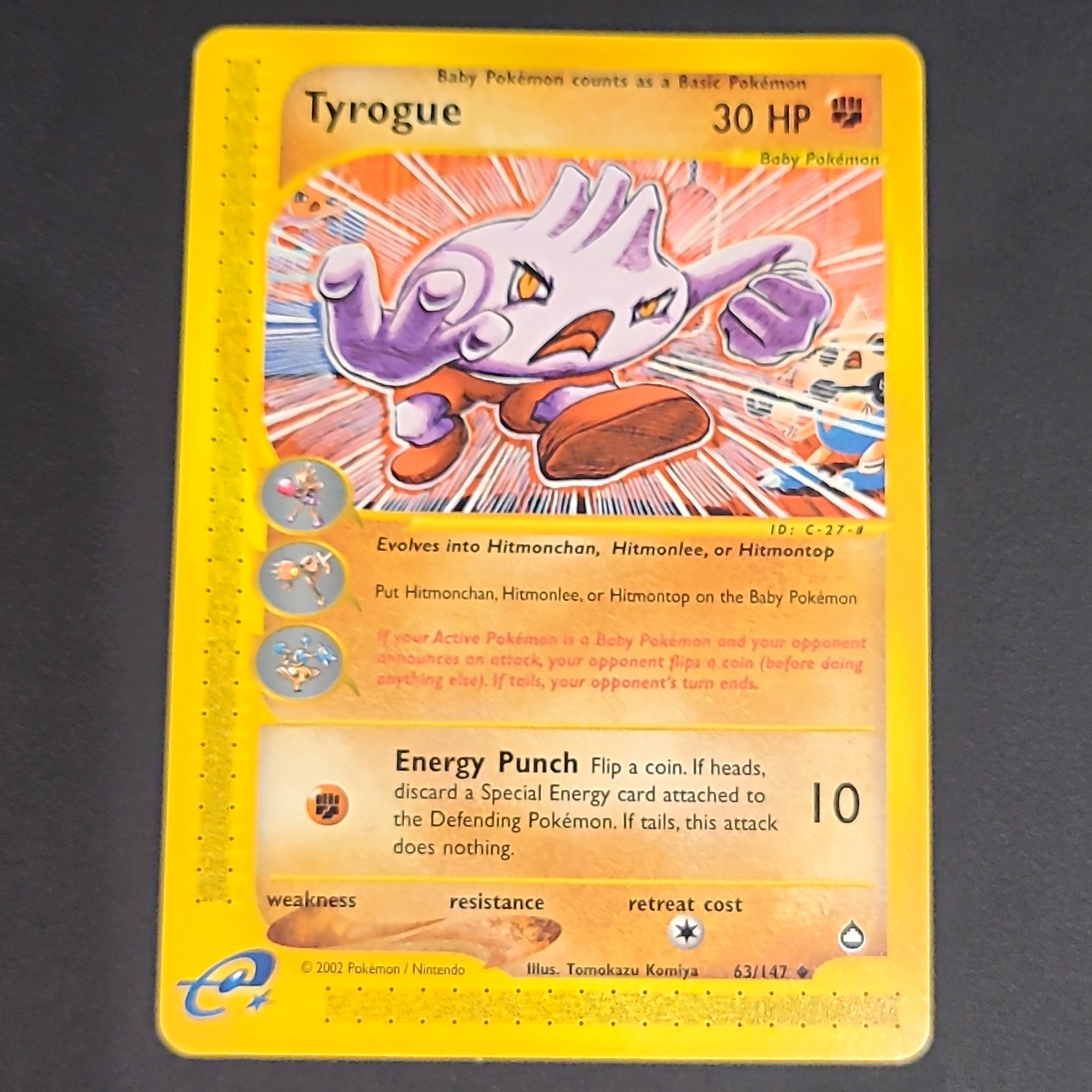 2002 Pokemon Aquapolis Tyrogue 63/147 Regular Non-Holo Vintage LP/MP WOTC