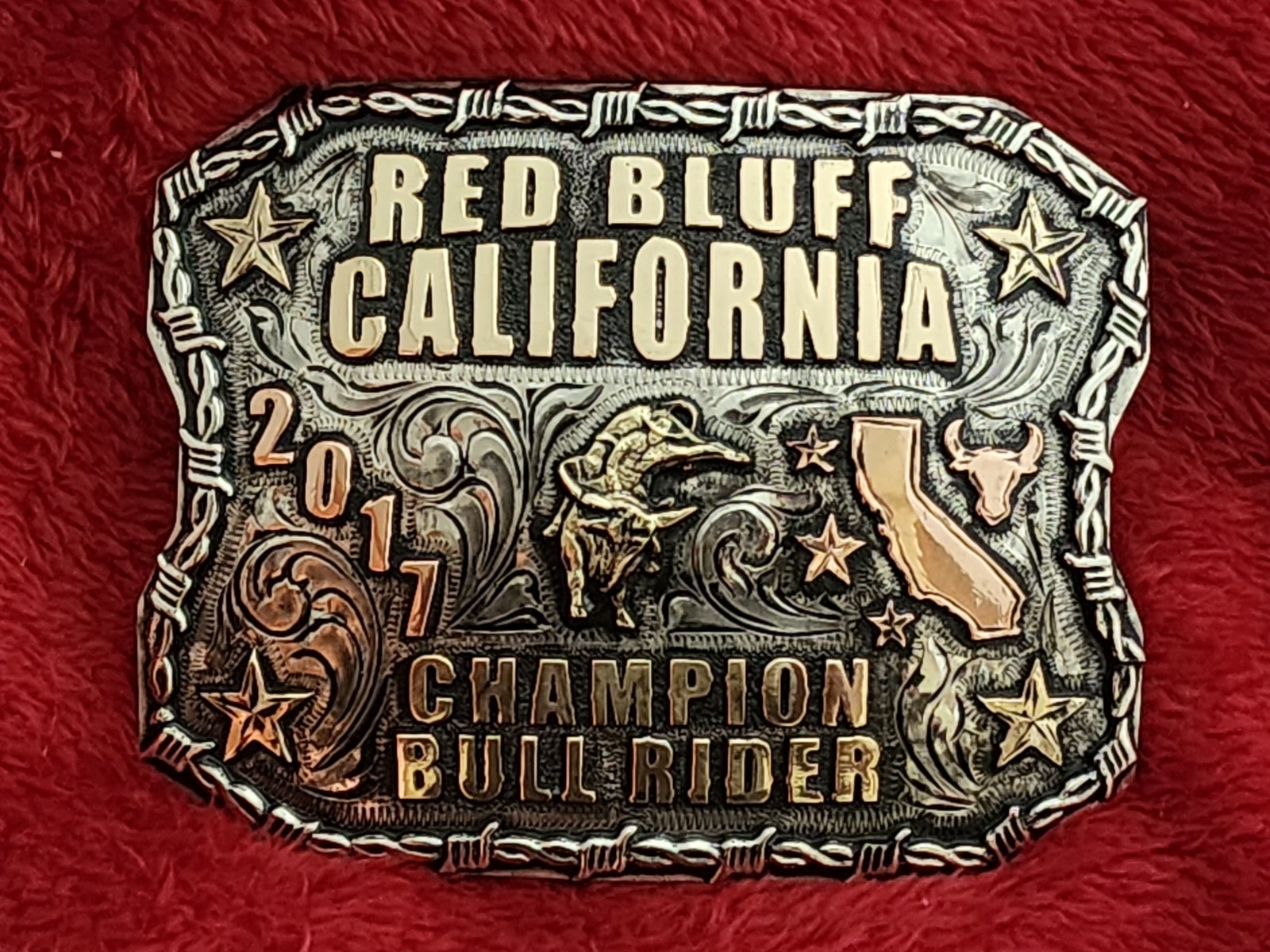 Bull Riding Rodeo Championship Trophy Buckle☆Red Bluff California☆2017☆Rare☆899