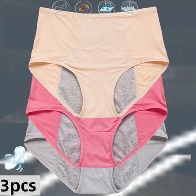 3pc Women's Physiological Panties L-8XL Leak Proof Menstrual Mid Waist Underwear