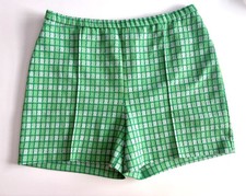 70s Plaid Knit Green Vintage Polyester Shorts Women M/L