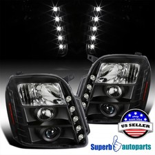 Fits 2007-2014 Gmc Yukon Denali Xl Halo Projector Headlights Black Led Strip