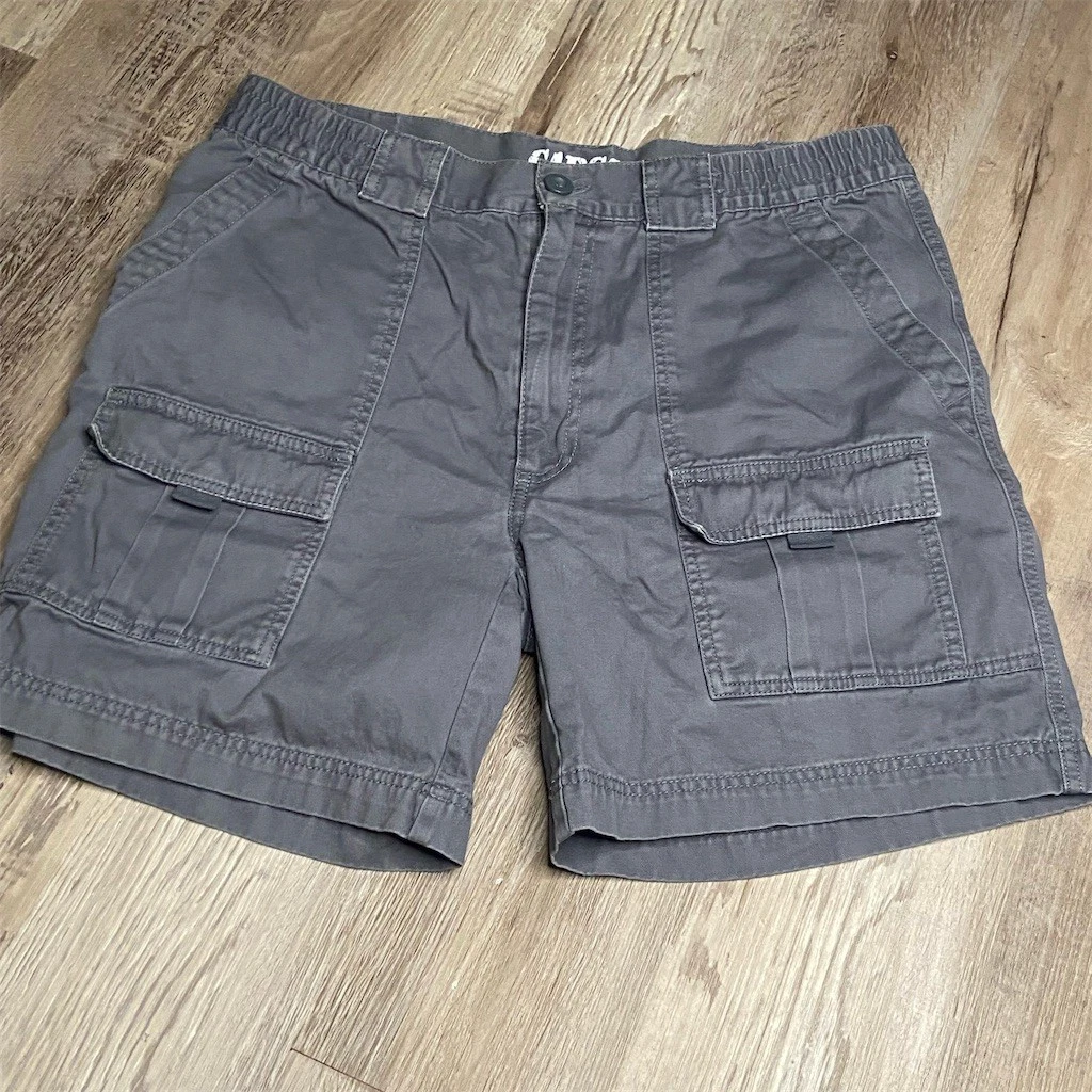 Roundtree & Yorke Cargo Shorts Mens 35 Gray Utility Pockets Button Fly Casual