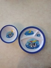 Child's Hang-Gliding cow, Top rack dishwasher safe, Melamine Plate and Bowl Set
