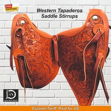 Tapaderos Stirrups for Horse Western Saddle Handmade Carving Floral Design