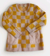 Tucker +Tate Size 5 Sweater Checkerboard Pockets Fuzzy Yellow Pink