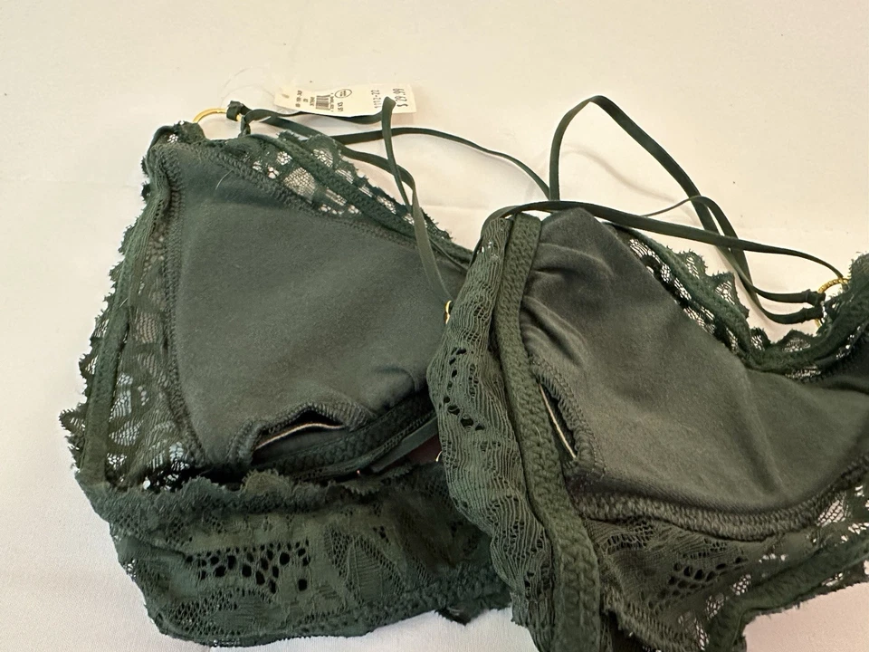 Bralette Triángulo Aerie Encaje Verde Oscuro, Acolchado Extraíble, Ajustable Talla XS Foto 3 de 4