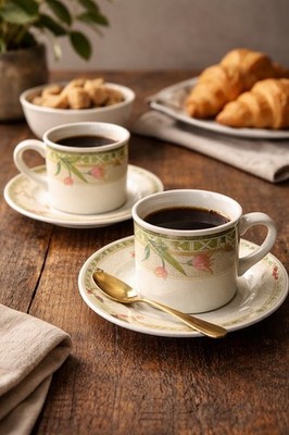 Studio Nova 1990s Stoneware Sweet Harvest Cups & Saucers Set of 4, 3.25x3 