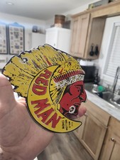 Vintage Tobacco Sign - Porcelain Red Man Chew Gas Pump Display Sign