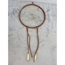 Handmade Dream Catcher Boho Leather Feathers Wood Beads Wall Decor 7"